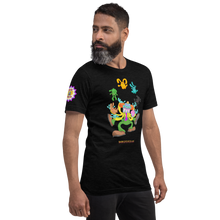 Load image into Gallery viewer, Barko the Clown Juggling Bunnies Graphic with Barko Toy Company Logo on Sleeve in White or Black