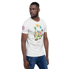 Load image into Gallery viewer, Barko the Clown Juggling Bunnies Graphic with Barko Toy Company Logo on Sleeve in White or Black
