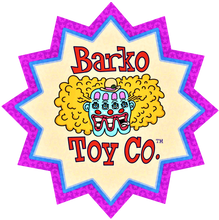 Load image into Gallery viewer, Barko the Clown Juggling Bunnies Graphic with Barko Toy Company Logo on Sleeve in White or Black