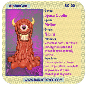 Trading Card for Custom Painted Art Toy, Designer Toy, Space Toy- Space Cootie: Meltor- Hand Painted