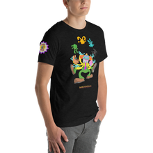 Load image into Gallery viewer, Barko the Clown Juggling Bunnies Graphic with Barko Toy Company Logo on Sleeve in White or Black